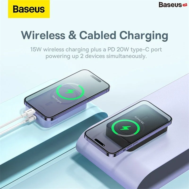 Pin Sạc Dự Phòng Không Dây Tích Hợp Nam Châm Baseus Magnetic Wireless Charging Power bank 6000mAh 20W (With Baseus Xiaobai series Cable Type-C to Type-C 60W(20V/3A) 50cm) - Ảnh 3