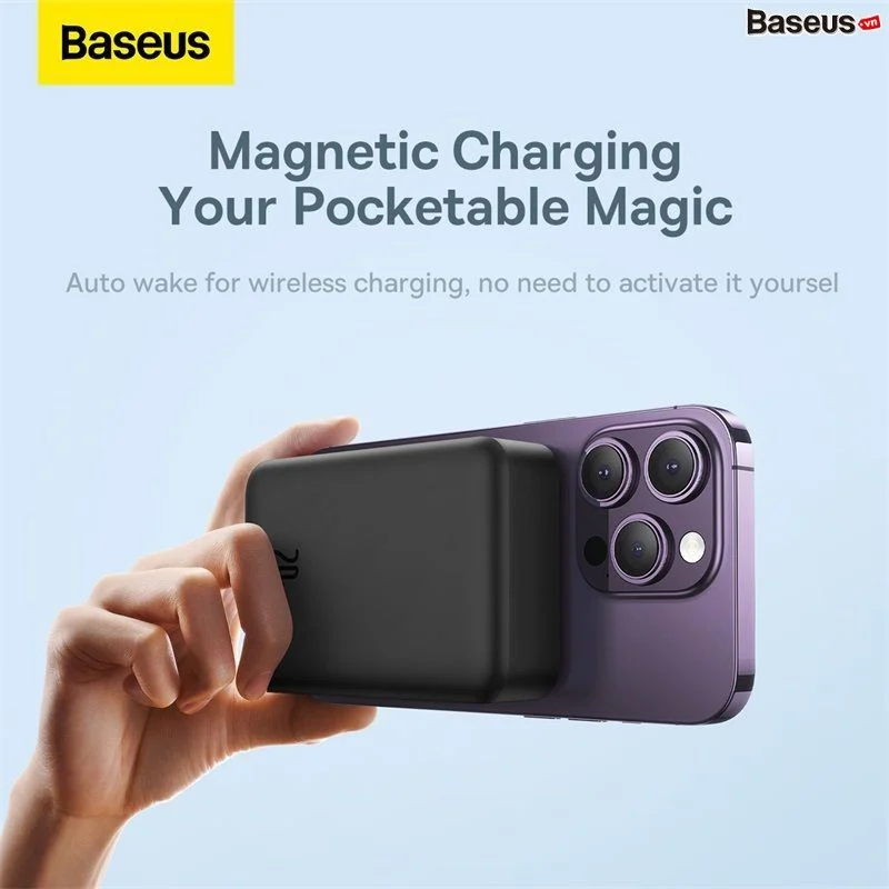 Pin Sạc Dự Phòng Không Dây Tích Hợp Nam Châm Baseus Magnetic Wireless Charging Power bank 6000mAh 20W (With Baseus Xiaobai series Cable Type-C to Type-C 60W(20V/3A) 50cm) - Ảnh 2